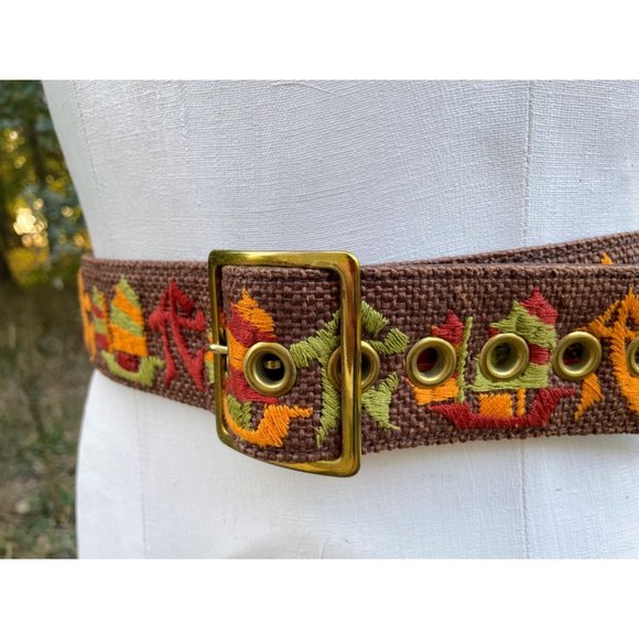 Vintage Burlap Wide Belt Chinese Embroidered Letters Ships Sz 36"-41" - Picture 12 of 14